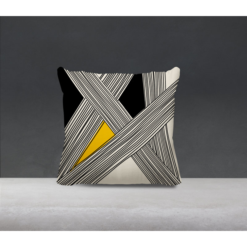 Cassie Abstract Outdoor Reversible Throw Pillow, 19"H x 19"W, Yellow/Cream/Black