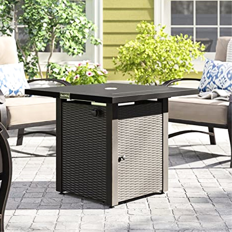 28In Fire Pit Table For Outdoor Use, 50,000Btu, Propane, Lid, & -Look, Lava Stone, Adjustable Flame, Patio Backyard Garden Gas,