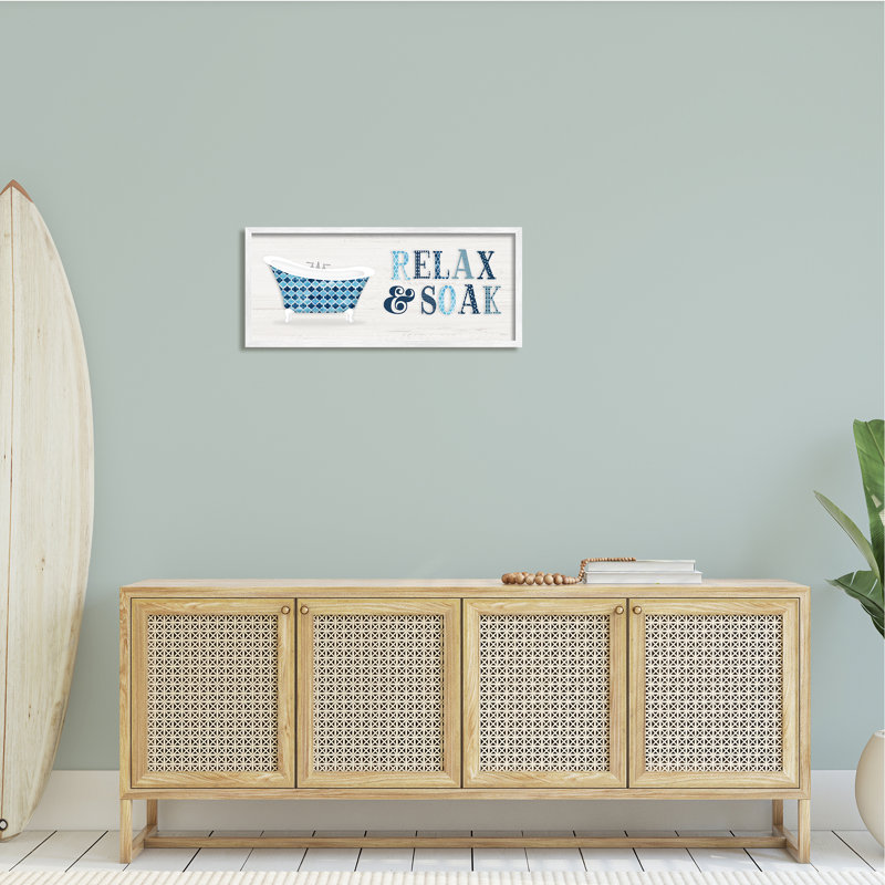 Enseigne de salle de bain Soak Relax, H 30 po x l 13 po, Cadre blanc