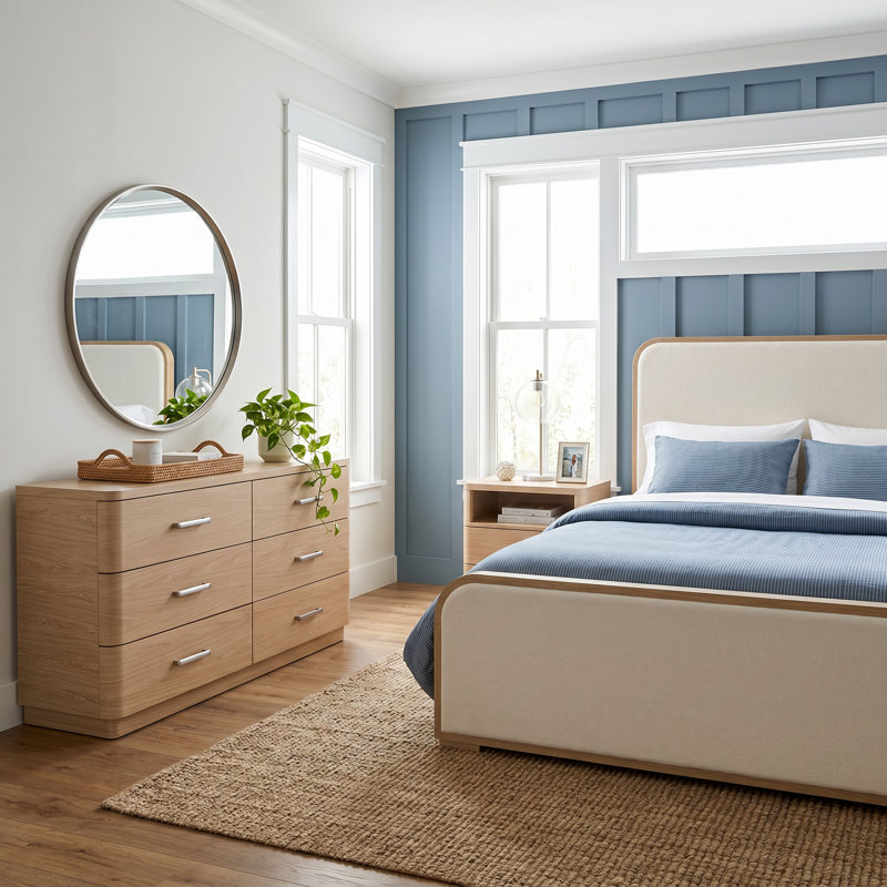 Nomad 3 Piece Queen Bedroom Set, 5 Pcs: Bed, 2 Nightstands, Dresser, Mirror, King