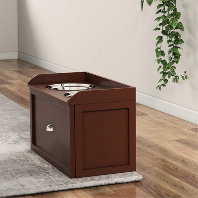 Grande station d'alimentation pour chien - 2 bols surélevés amovibles et boîte de rangement, armoire à nourriture brune avec espace spacieux pour chiens, teinte