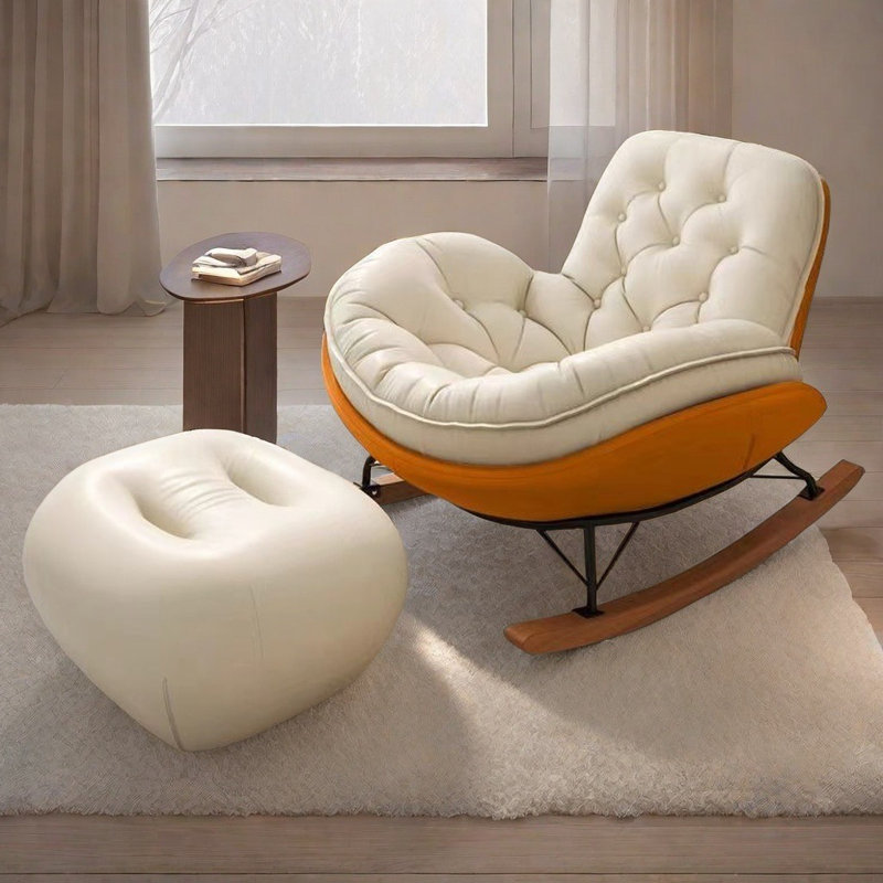 Chaise berçante confortable et de qualité, Orange, blanc cassé