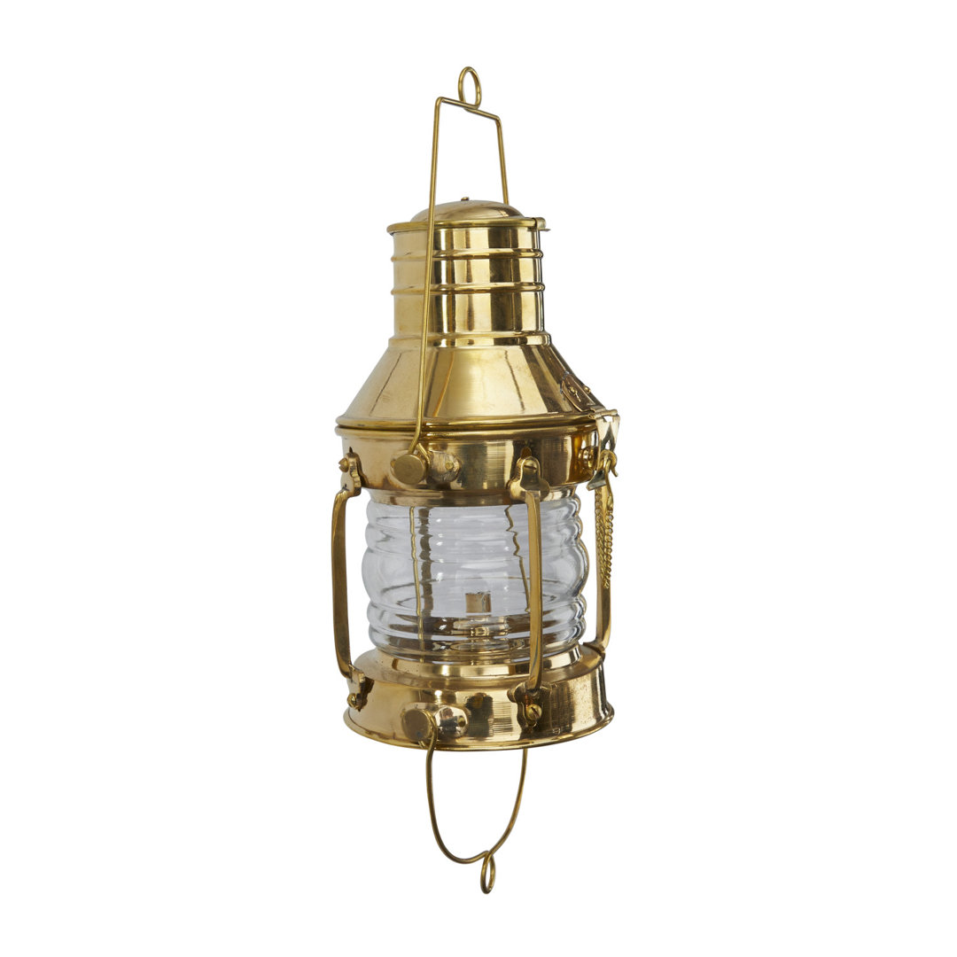 Brass Metal Decorative Indoor Outdoor Gold Candle Lantern with Handle Longshore Tides 