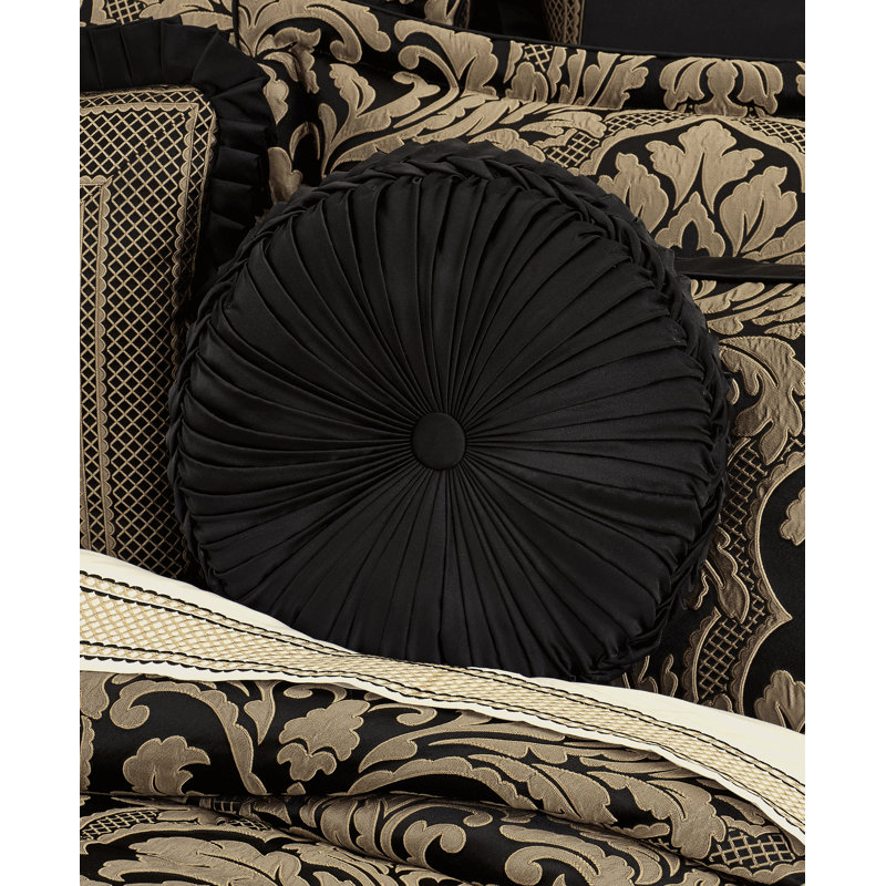 Brunello - Black And Gold Tufted Round Decorative Throw Pillow, Black