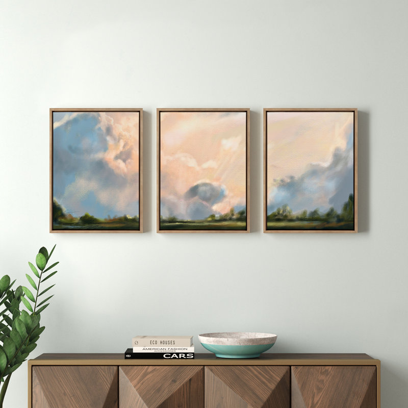 «Clouds Triptych» par Mary Sparrow, ensemble d'art mural sur toile encadrée