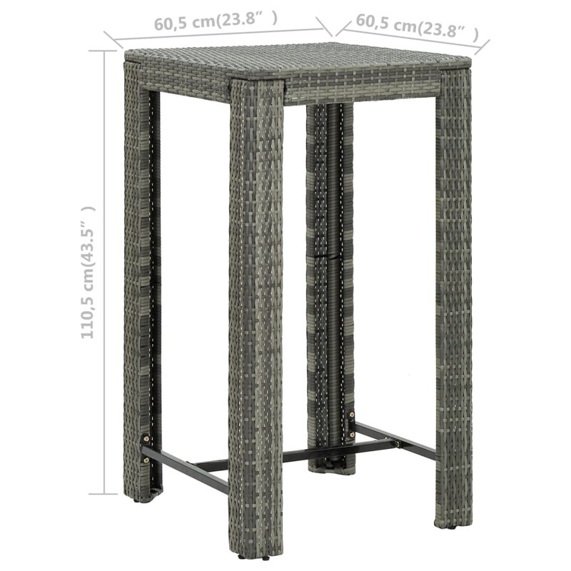 Adhern Square Outdoor Bar Table , 60.5cm cm W 60.5cm cm D, Grey