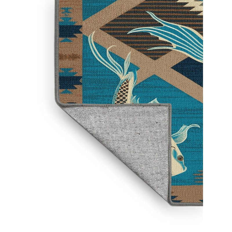 Washable Koi Fish Southwestern Area Rug, Runner 2' x 4'