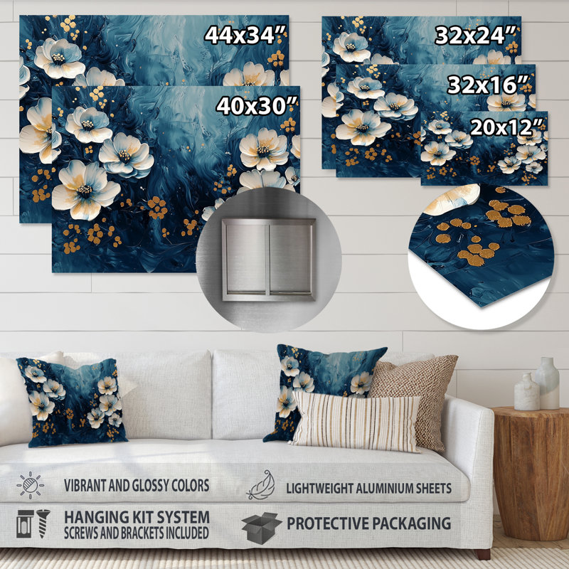 «Garden Dahlia Effect At Night I», impression murale en métal Dahlia, H 24 po x l 32 po