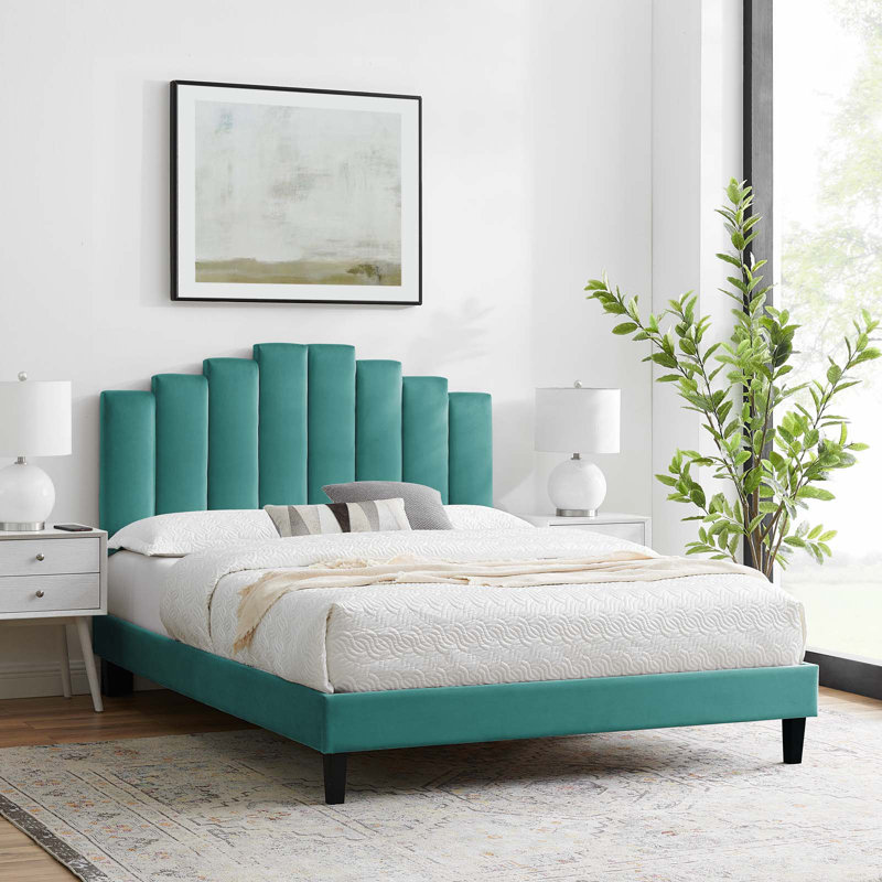Elise Performance Velvet Platform Bed, Teal Plainweave, Twin