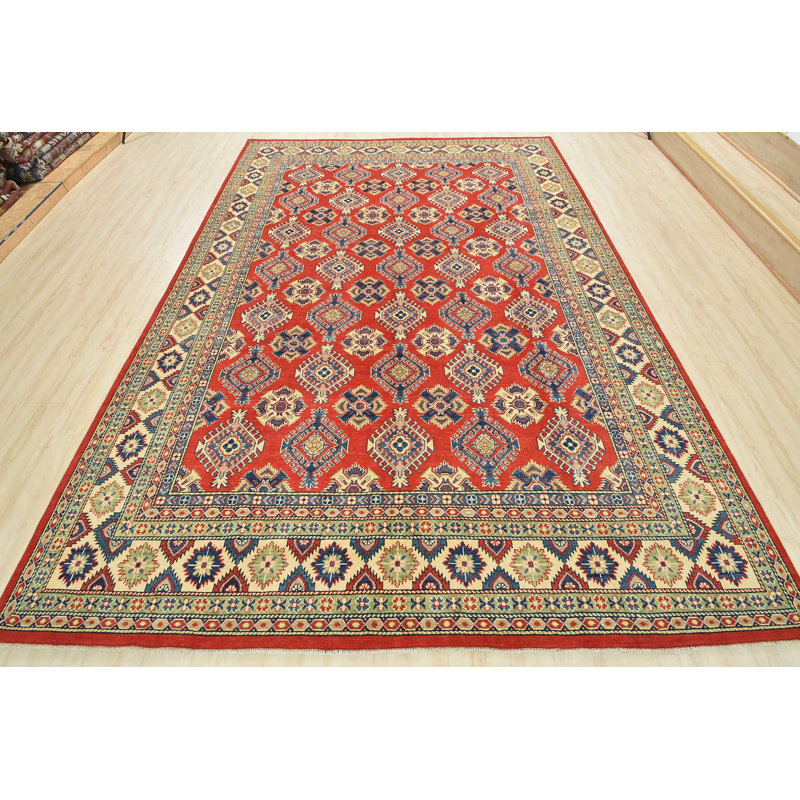 Tapis rouge en laine noué à la main de conception unique 8 pi 9 po x 12 pi 1 po Furio
