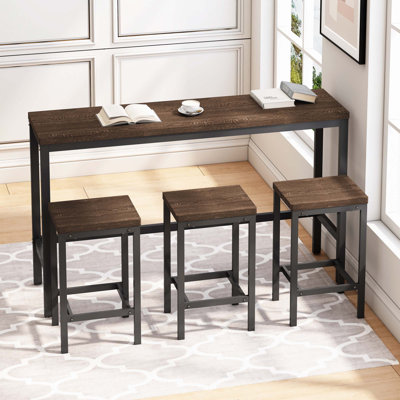 Long Dining Table Set With 3 Stools
