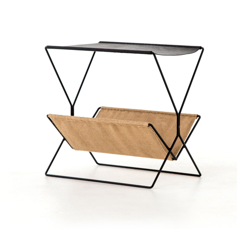Iron, Hemp, Leather Free Standing Magazine Rack
