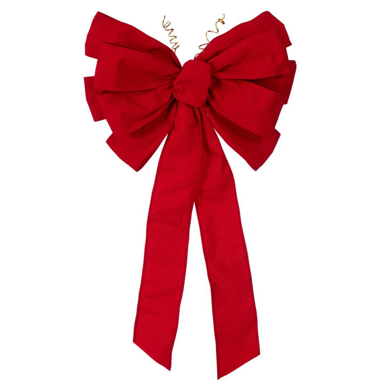 24" x 34" Red Canvas 11-Loop Hand Tied UV Bow 5" Size Ribbon