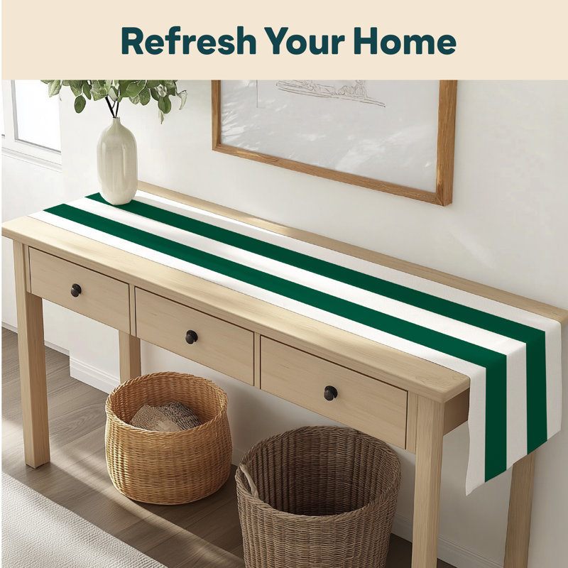 Green Striped Table Runner 72" x 12", 72" L x 12" W, Green