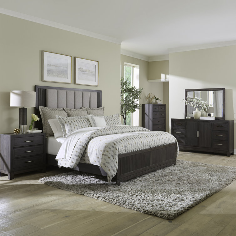 Keniston Upholstered Bed, Dresser & Mirror, Chest, Nightstand