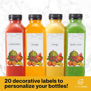16 oz. Bouteilles de jus en plastique transparent avec bouchons, bouteilles de jus recyclables, 20 pièces