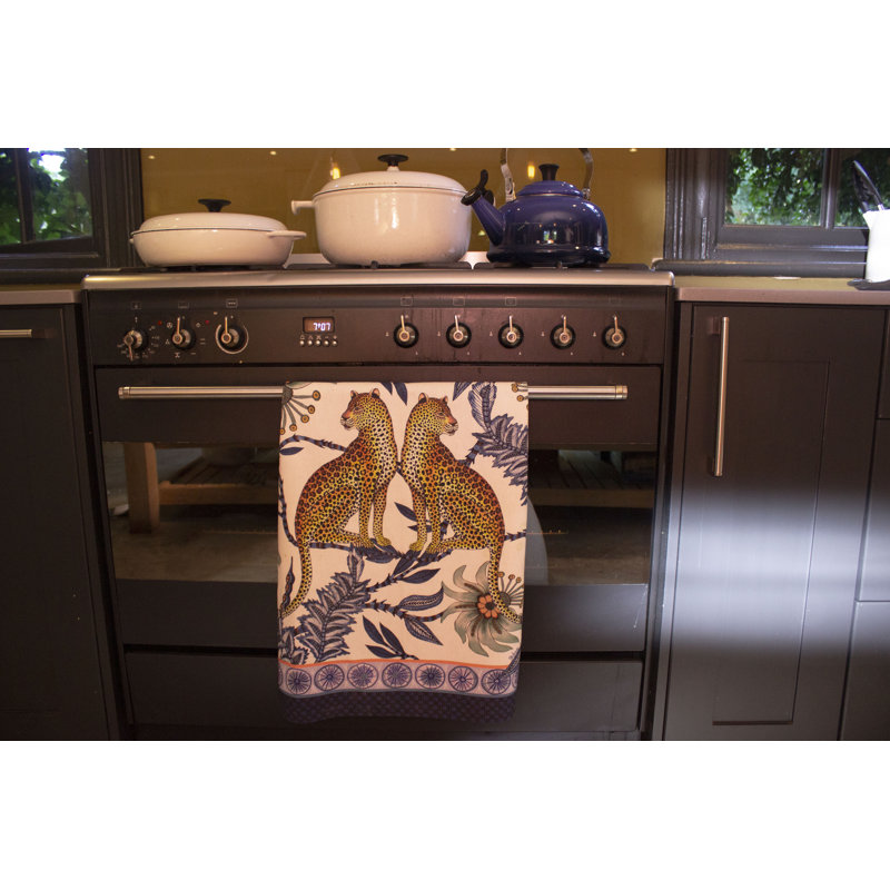 Ardmore 'Lovebird Leopards' Cotton Tea Towel