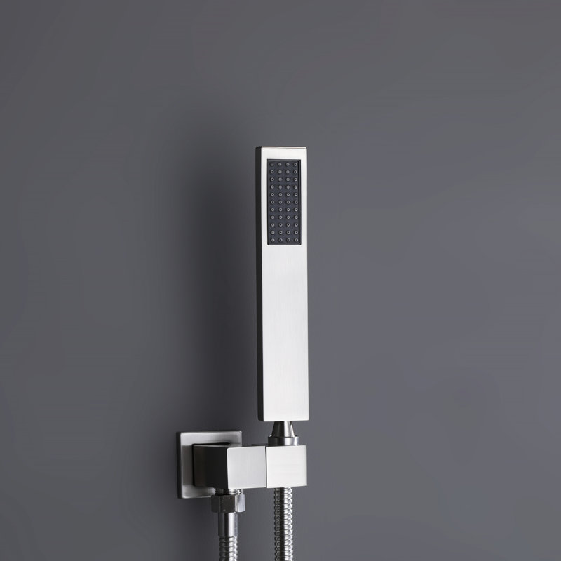 Luminaire de douche carré 10 po, noir mat et nickel brossé, valve d'équilibre, 2 têtes, robinet en laiton massif avec tête, balance, laiton, fixation murale