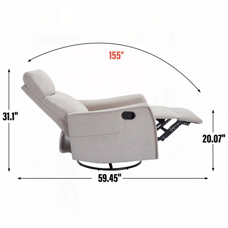 Chenille Swivel Manual Recliners with Heat Massage, Beige