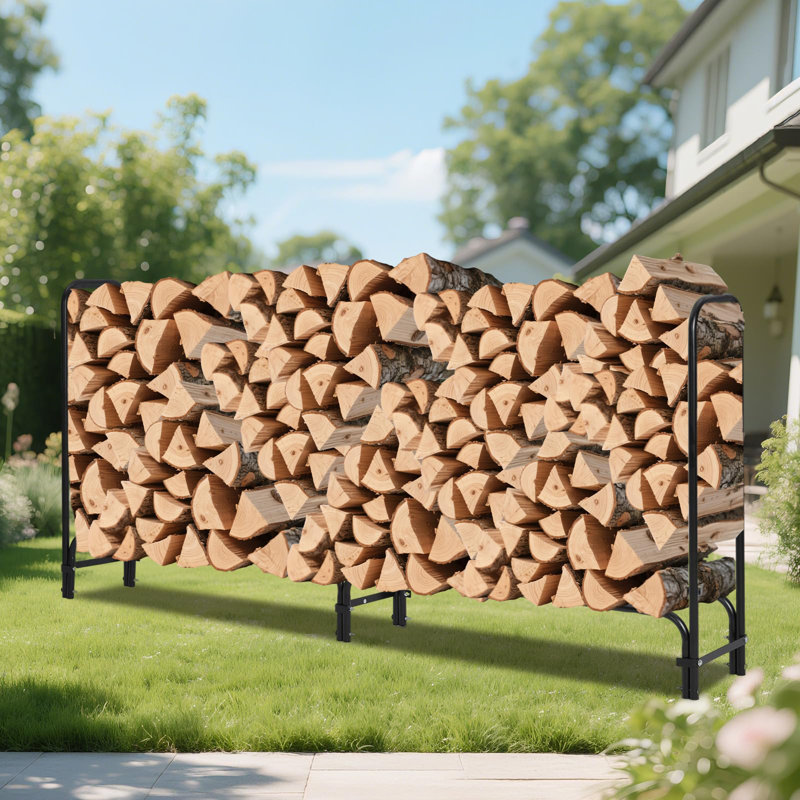 4FT/8FT Black Firewood Rack, 2000Lbs/4000Lbs HeavyDuty Upgraded Wood Rack with Non-Slip Cloth Base and Thickened Steel for Outdoor and Indoor Log Storage