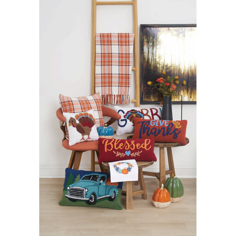 Turkey Feathers Thanksgiving Hooked Pillow