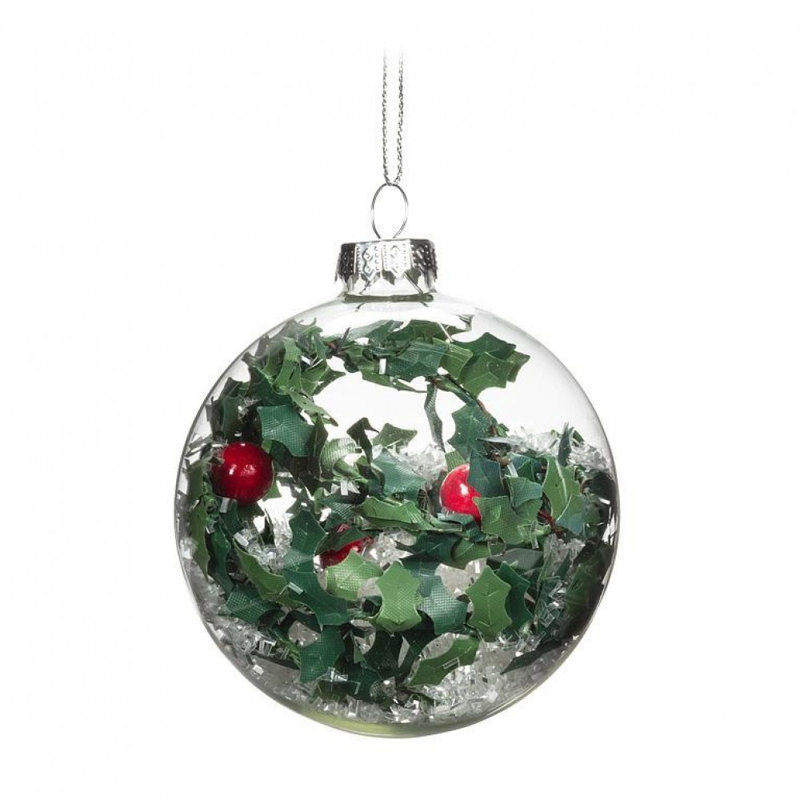 Ornement boule de houx et de neige