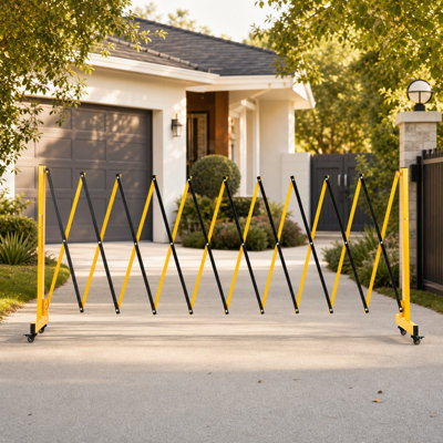11FT Industrial Expandable Metal Barricade – Mobile Safety Barrier, Retractable Traffic Fence Gate with Heavy Duty Steel Frame, 4 Swivel Rolling Wheels