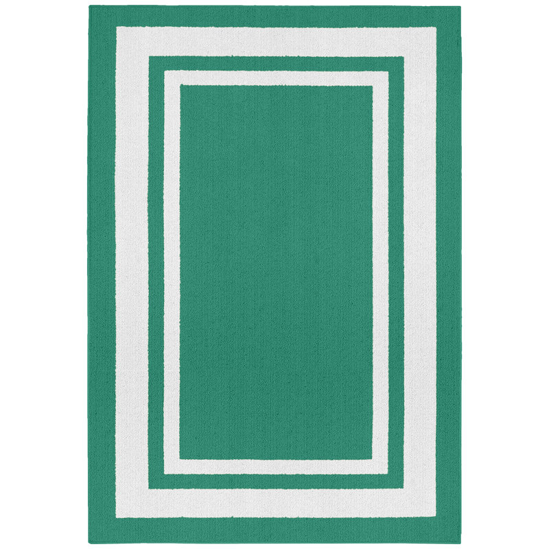 Tapis bleu sarcelle / blanc Ertan, Rectangle 2 pi x 3 pi 3 po
