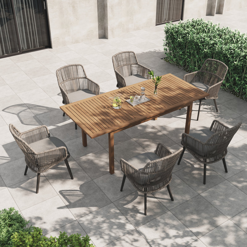 Brittenham 6-Person Extendable Patio Dining Set, Gray Frame/Dark Gray Cushion