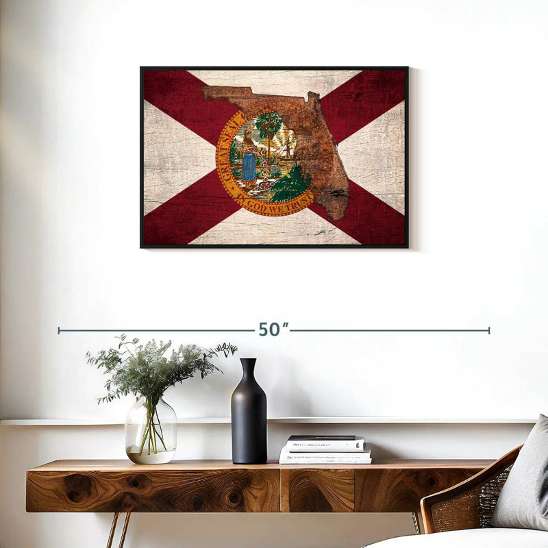 Carte d'État sur le drapeau de la Floride, Cadre flottant noir, 31 po x 21 po