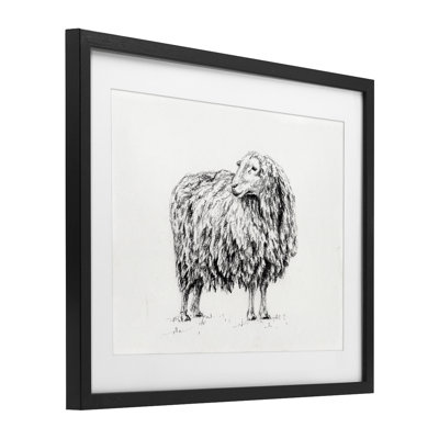 «Sheep in Charcoal», reproduction encadrée sous verre, par Leah Noel Art