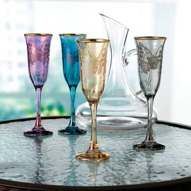 Blue Italian Champagne Flutes Set of 4