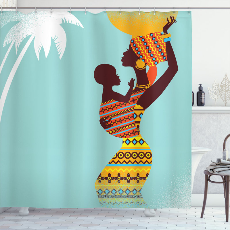 Rideau de douche simple à imprimé père à motif ethnique africain Houston, H 69 po x l 105 po