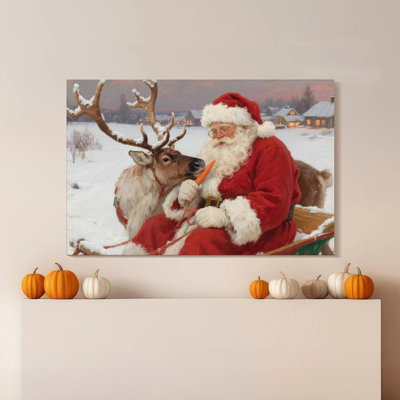1pc Framed Broxton Painting Santa Claus, Reindeer and Carrot, Realistic Oil Painting Style Decor Print Vintage Wall Poster Home Decor Perfect Gift for Modern Artwork For Bedroom Living Room