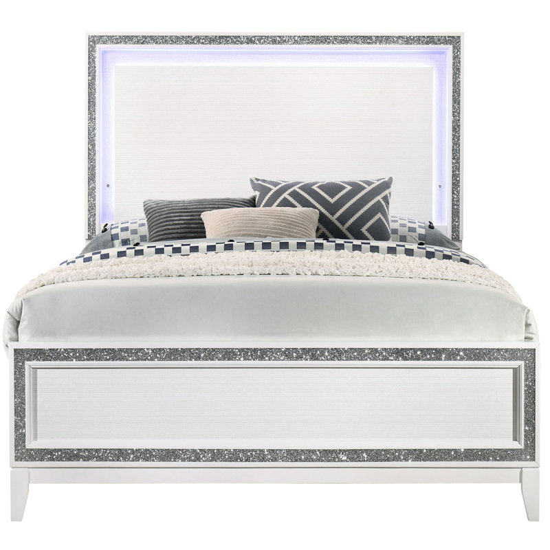Grand lit moderne avec tête de lit à DEL Radiant - luxe et fonctionnalité blanc brillant