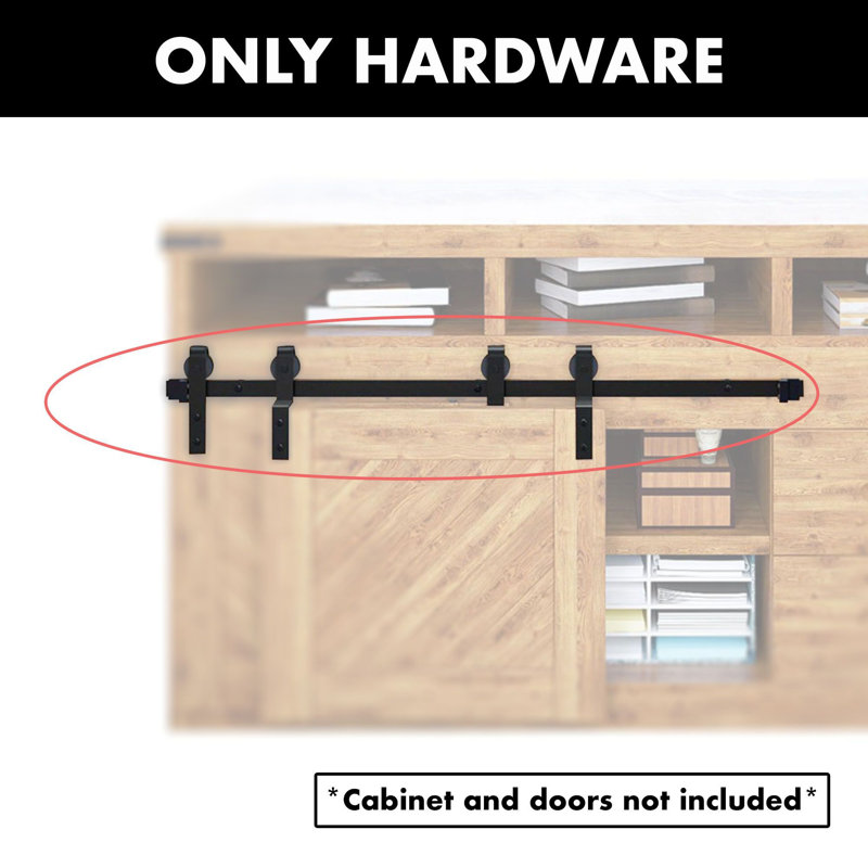Mini Black Rustic Classic Design Single Track Bypass Two Door Hardware Kit For Cabinet Use, 60"