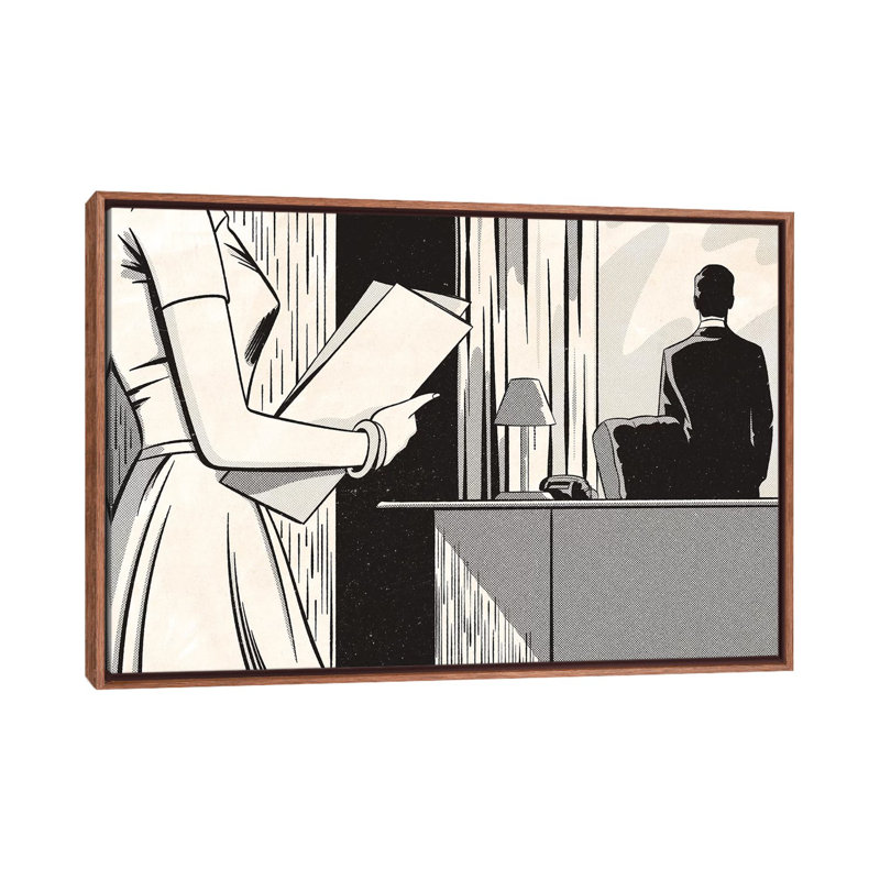 Noir Office by Joseph McDermott - Print on Canvas, 101.6 cm H x 66.04 cm W, Classic Brown Wood Framed