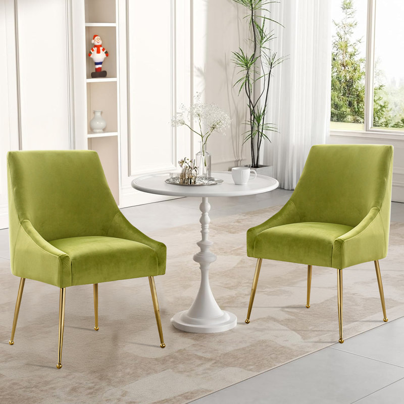 Chaise d'appoint rembourrée en velours avec pieds dorés , Vert olive