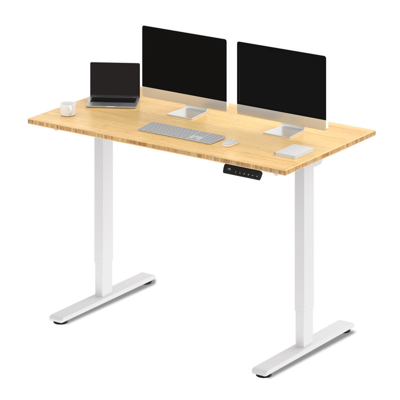 Bureau électrique debout à deux moteurs en bambou,  H 46,65 po x l 60 po x P 30 po, Blanc