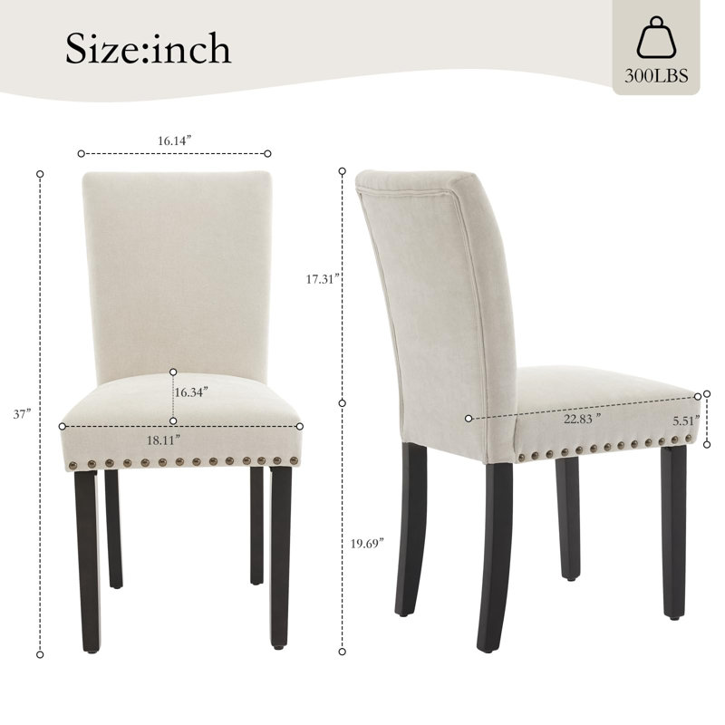 Ensemble de 2 chaises de salle à manger Parsons, revêtues de lin - Siège moderne rembourré doux, beige