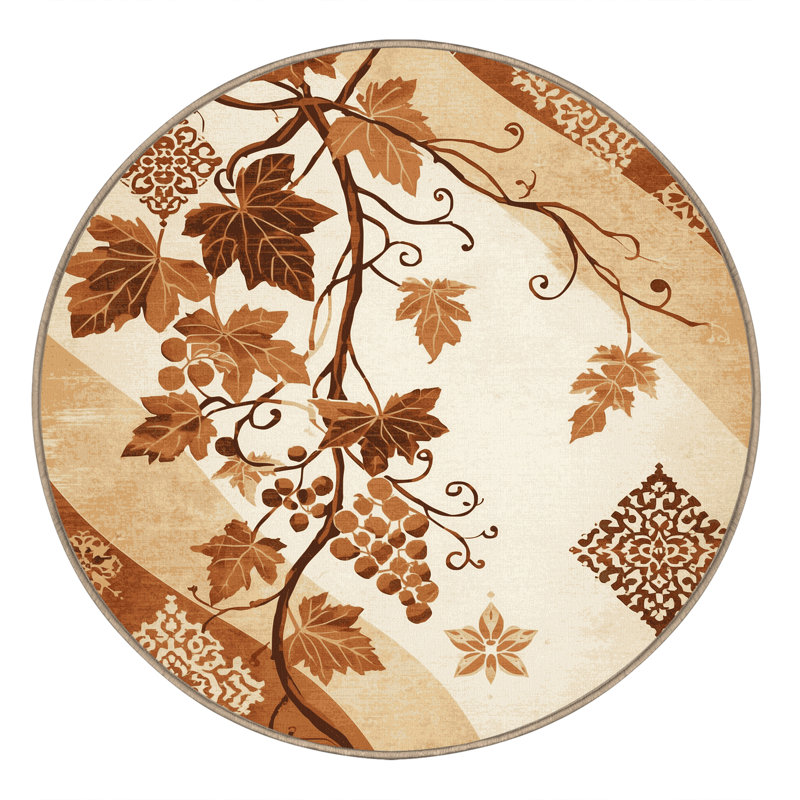 Machine Washable Ortmund Grapevine Global Inspired Moroccan Rug in Beige – Beige Binding, 7' Round