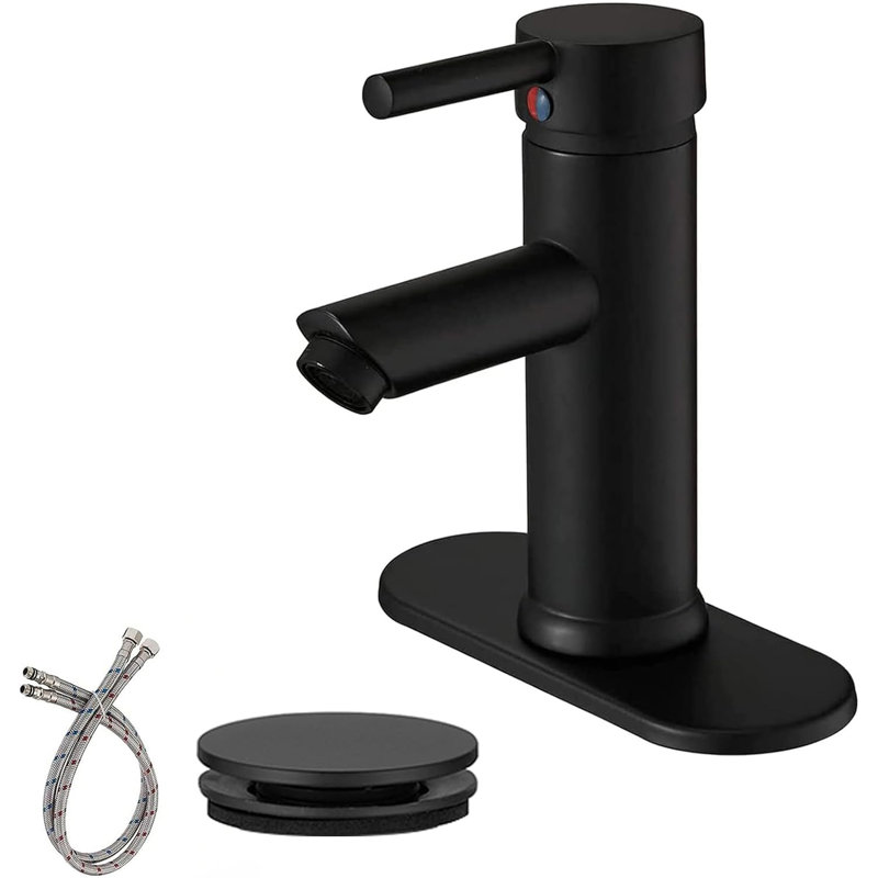 Single-handle Bathroom Faucet with Drain Assembly, Matte Black
