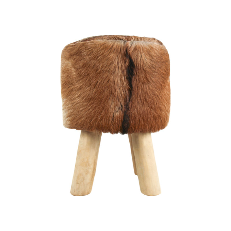 Yellow Pine 33cm Wide Tufted Round Animal Print Standard Ottoman