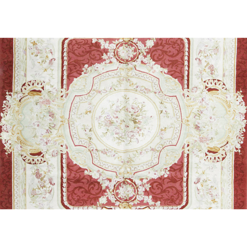 Tapis rouge et ivoire noué à la main de haute qualité