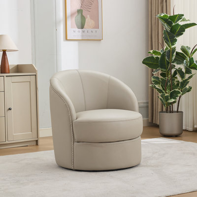 Fauteuil d'appoint pivotant en cuir Gream Top-grain, 360 ° lisse Spin, chaise longue moderne de style Mid-Century pour le salon / bureau