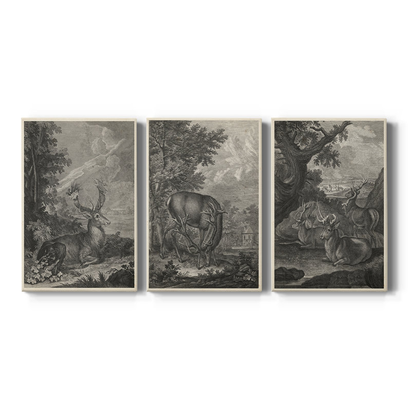 Woodland Deer III - Toile tendue avec châssis sur mesure - 3 pièces, H 12 po x l 24 po