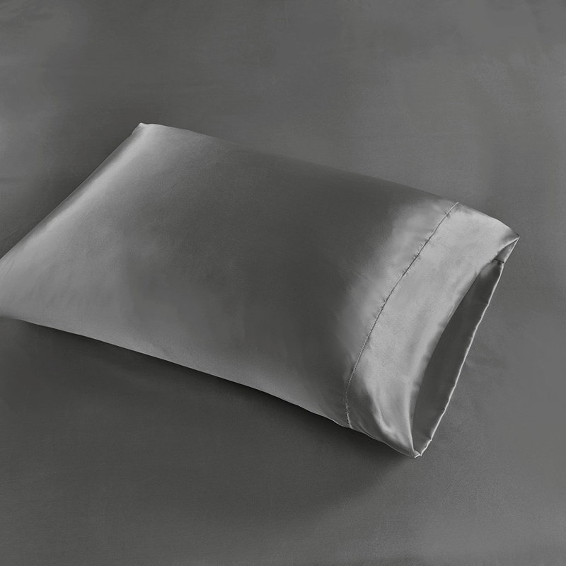 Ensemble de draps en satin 6 pièces Gracie Mills Coralie, Ensemble de draps pour grand lit avec 1 drap-houss, Gris foncé