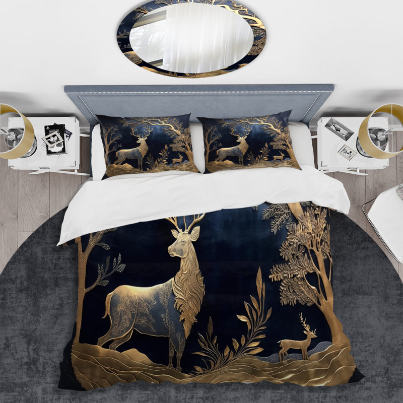 Ensemble de housse de couette en microfibre / polyester Golden Deer In Forest II Bedding