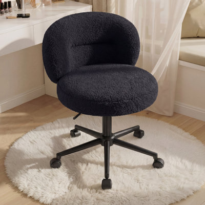 Fauteuil de coiffeuse à dossier bas avec roulettes - Fauteuil de travail à hauteur réglable, fauteuil pivotant rembourré pour chambre à coucher et bureau personnel