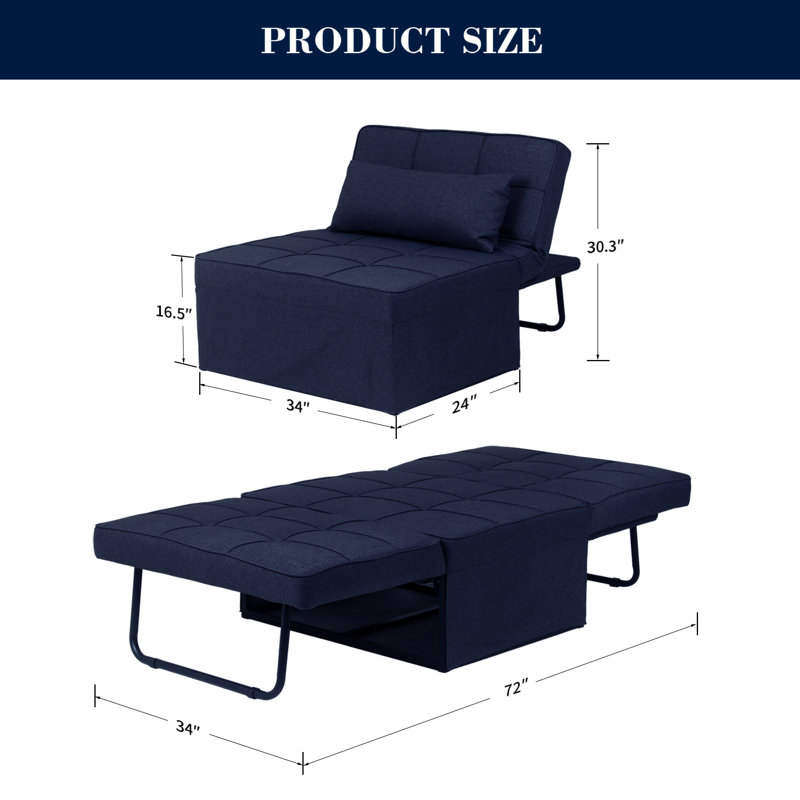 Fauteuil convertible 72 po Horwood, Mélange de coton bleu marine